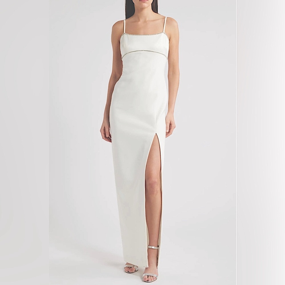 Likely Edna Rhinestone Detail Column Gown, White, Size 6